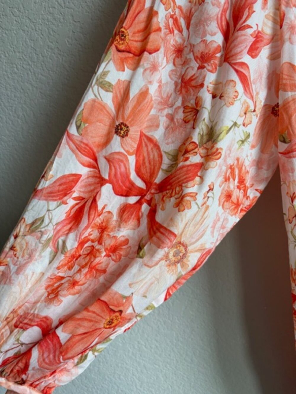 H&M Coral Babydoll Flora Mini Dress Cotton Large Boho Flowy Cottagecore Coastal - Picture 5 of 11